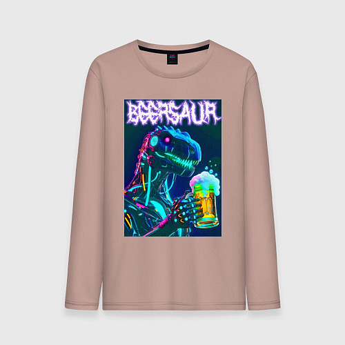 Мужской лонгслив Neon cyber beersaur - neon glow fantasy / Пыльно-розовый – фото 1