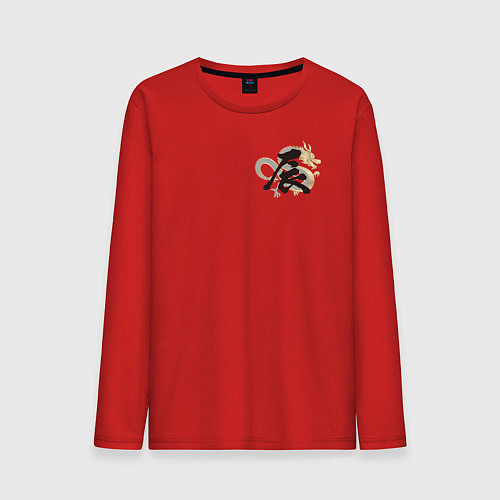 Мужской лонгслив Китайский дракон с иероглифом / Красный – фото 1