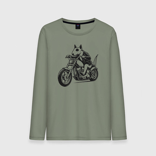 Мужской лонгслив Бультерьер байкер на мотоцикле чоппере / Авокадо – фото 1