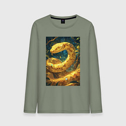 Лонгслив хлопковый мужской Золотая змея, цвет: авокадо