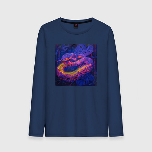 Мужской лонгслив Неоновая змея / Тёмно-синий – фото 1