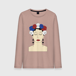 Лонгслив хлопковый мужской Женский портрет: девушка в венке триколор, цвет: пыльно-розовый