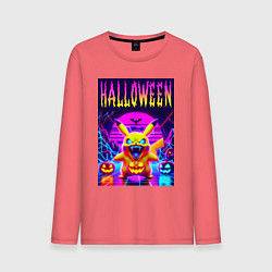 Лонгслив хлопковый мужской Pikachu - halloween vaporwave, цвет: коралловый