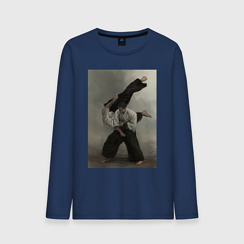 Мужской лонгслив Айкидо бросок / Тёмно-синий – фото 1