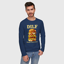 Лонгслив хлопковый мужской DILF damn I love foods, цвет: тёмно-синий — фото 2