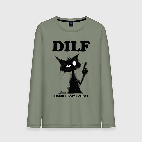 Мужской лонгслив DILF damn I love felines / Авокадо – фото 1