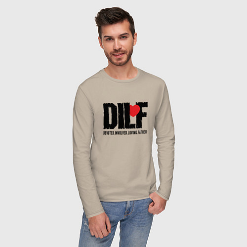 Мужской лонгслив DILF - devoted involved loving father / Миндальный – фото 3