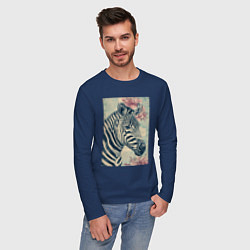 Лонгслив хлопковый мужской Зебра с цветком, цвет: тёмно-синий — фото 2