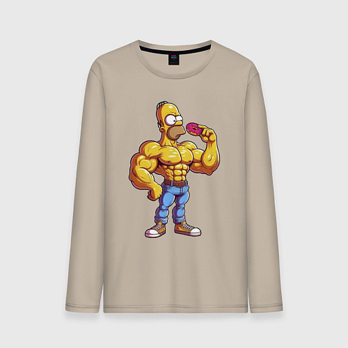 Мужской лонгслив Гомер культурист / Миндальный – фото 1