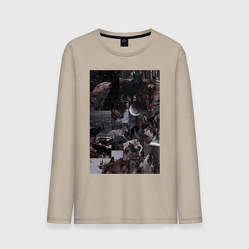 Мужской лонгслив Волки коллаж / Миндальный – фото 1