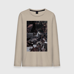 Лонгслив хлопковый мужской Волки коллаж, цвет: миндальный