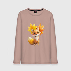 Лонгслив хлопковый мужской Лисичка и осенние листья, цвет: пыльно-розовый