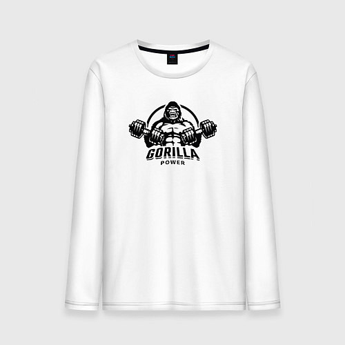 Мужской лонгслив Gorilla power gym / Белый – фото 1