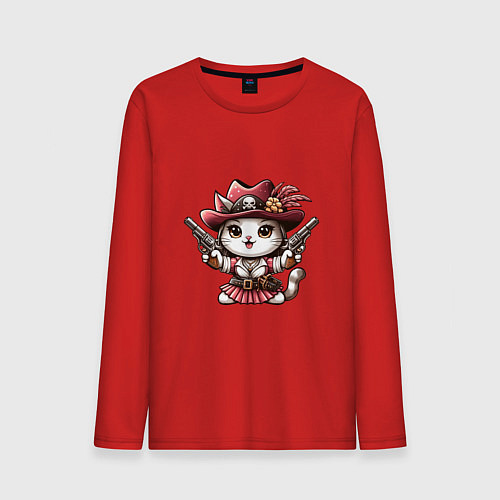 Мужской лонгслив Отважная кошечка пират / Красный – фото 1