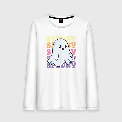 Мужской лонгслив Cute little spooky ghost / Белый – фото 1