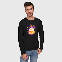 Лонгслив хлопковый мужской Приведение на тыкве, цвет: черный — фото 2