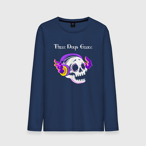 Мужской лонгслив Three Days Grace - неоновый череп / Тёмно-синий – фото 1