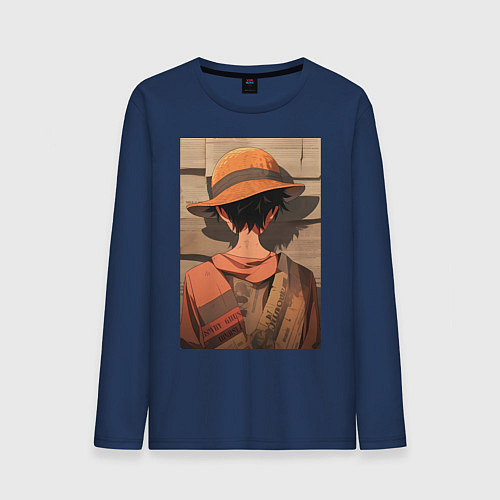 Мужской лонгслив Ван-Пис Луффи стенгазета / Тёмно-синий – фото 1