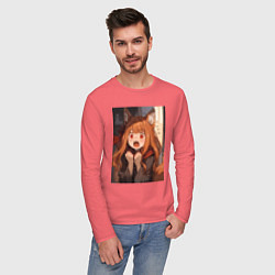 Лонгслив хлопковый мужской Волчица и пряности Холо удивление, цвет: коралловый — фото 2