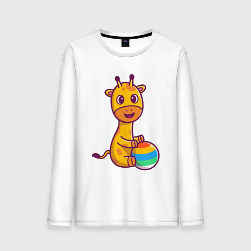 Мужской лонгслив Жираф играет в мяч / Белый – фото 1
