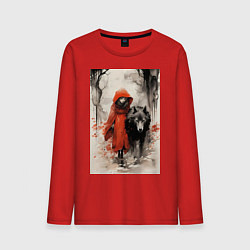 Лонгслив хлопковый мужской Красная шапочка с волком, цвет: красный