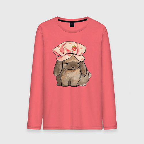 Мужской лонгслив Кролик в шапке / Коралловый – фото 1