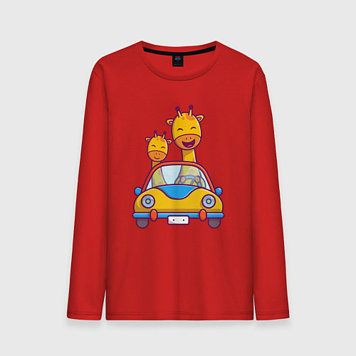 Мужской лонгслив Жирафы в автомобиле / Красный – фото 1