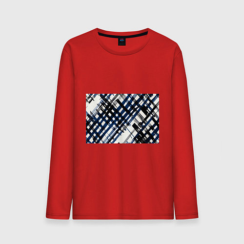 Мужской лонгслив Косая клетка бело-синяя / Красный – фото 1
