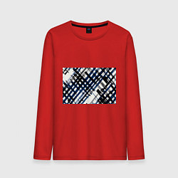 Лонгслив хлопковый мужской Косая клетка бело-синяя, цвет: красный
