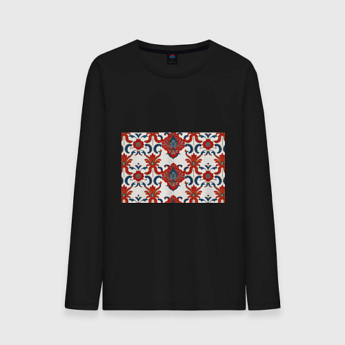 Мужской лонгслив Узор красно-синий на белом фоне / Черный – фото 1