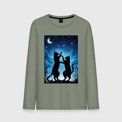 Мужской лонгслив Танцующие коты под звёздным небом / Авокадо – фото 1