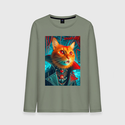 Мужской лонгслив Рыжий кот вампир - нейроарт / Авокадо – фото 1