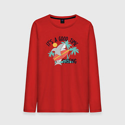 Лонгслив хлопковый мужской Хорошее время для серфинга, цвет: красный