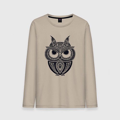 Мужской лонгслив Узорчатый филин / Миндальный – фото 1