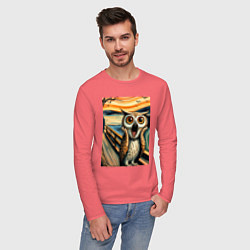 Лонгслив хлопковый мужской Сова кричит на картине Эдварда Мунка - нейроарт, цвет: коралловый — фото 2