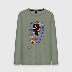 Мужской лонгслив Скелет ест пиццу