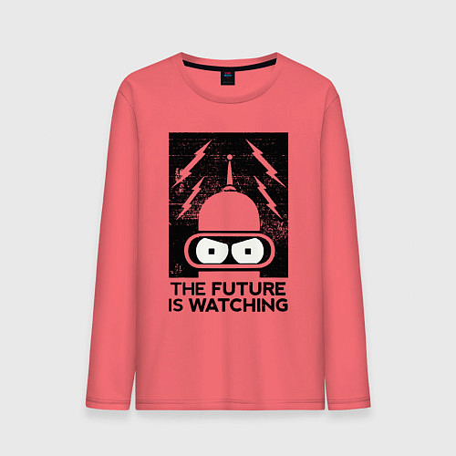 Мужской лонгслив Бендер - будущее наблюдает / Коралловый – фото 1
