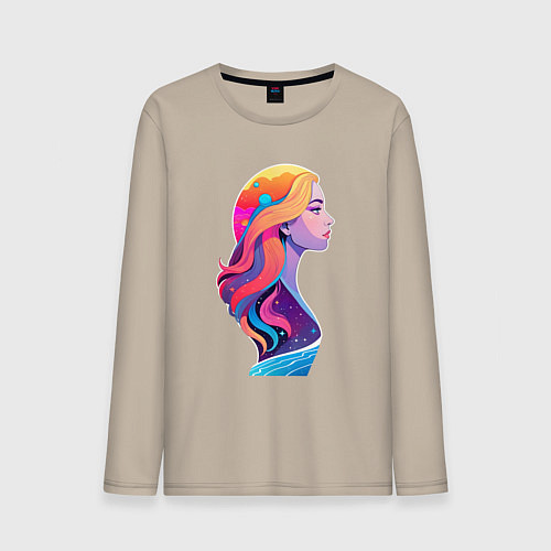Мужской лонгслив Космос девушка профиль / Миндальный – фото 1