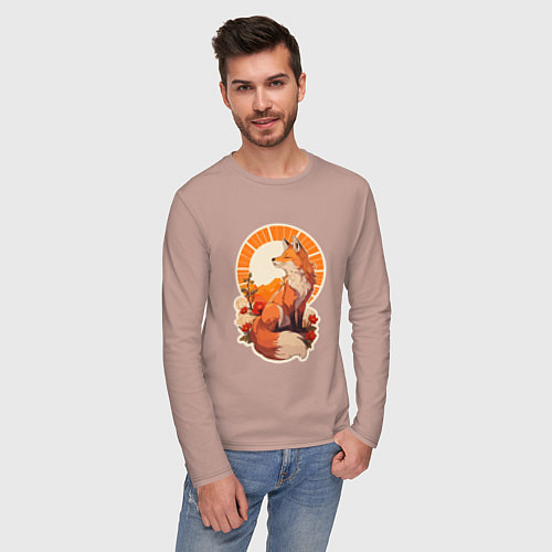 Мужской лонгслив Лиса и солнце в японском стиле / Пыльно-розовый – фото 3