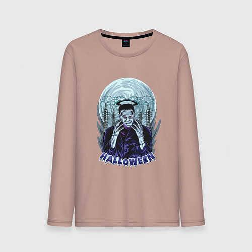 Мужской лонгслив Хэллоуин Франкенштейн / Пыльно-розовый – фото 1