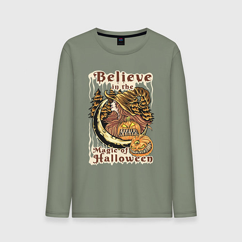 Мужской лонгслив Хэллоуин ведьма / Авокадо – фото 1
