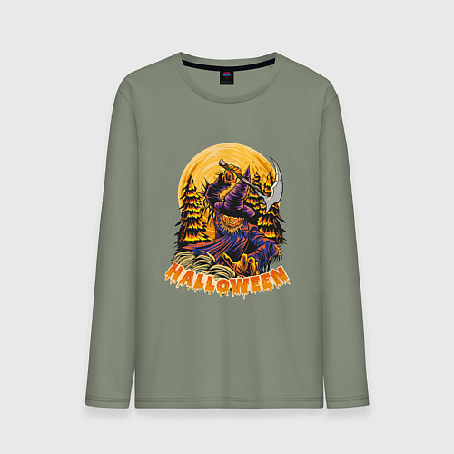 Мужской лонгслив Хэллоуин пугало с косой / Авокадо – фото 1