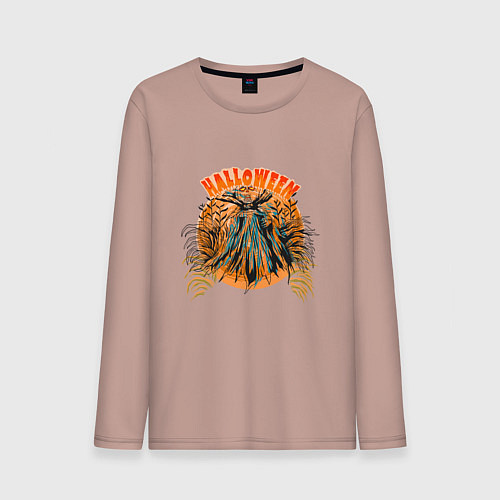 Мужской лонгслив Хэллоуин страшилка в кукурузном поле / Пыльно-розовый – фото 1