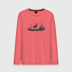 Лонгслив хлопковый мужской Лесной олень, цвет: коралловый