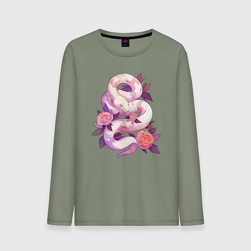 Мужской лонгслив Классная змея в розах / Авокадо – фото 1