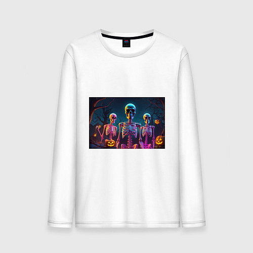 Мужской лонгслив Страшилки скелеты / Белый – фото 1