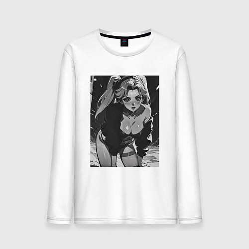 Мужской лонгслив Ребекка в позе - Киберпанк / Белый – фото 1