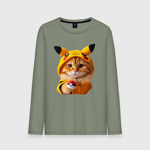 Мужской лонгслив Рыжий котёнок покемон - нейроарт / Авокадо – фото 1