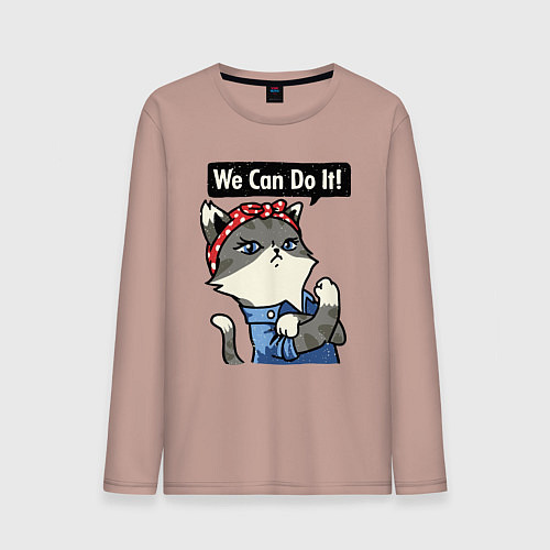 Мужской лонгслив We can do it - cat / Пыльно-розовый – фото 1