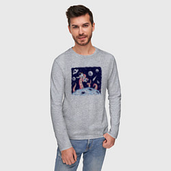 Лонгслив хлопковый мужской Схватка с осьминогом в космосе, цвет: меланж — фото 2